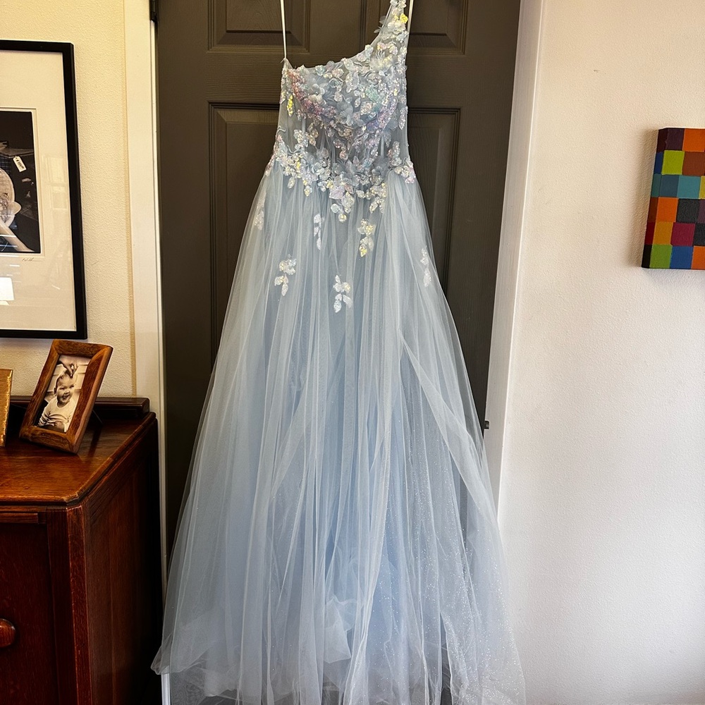 Elegant Light Blue Floral Corset  Gown / Windsor